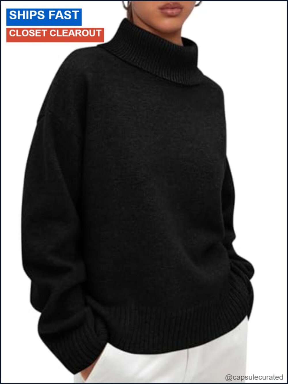Womens Turtleneck Long Sleeve Chunky Knit Pullover Sweater Loose Fit